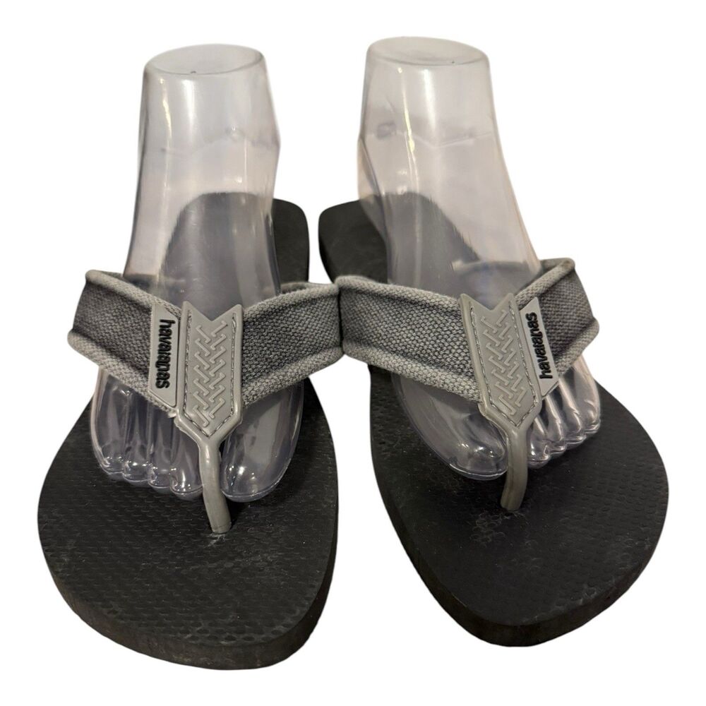 Havianas Men’s Urban Basic Flip Flops Black Gray Denim Strap Summer Sandals Sz 8